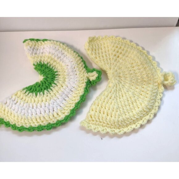 Vintage Handmade Crochet Cotton Pot Holders Set Green & Yellow Kitchen Decor Uni - Picture 7 of 7
